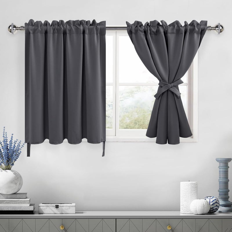 DWCN Blackout Curtains 36 Inch Length, Short Curtains for Bathroom, Grey Kitchen Tier Drapes for Cafe, Basement, Small Window - 42 by 36 Inch, 1 Pair, Dark Grey - Image 1